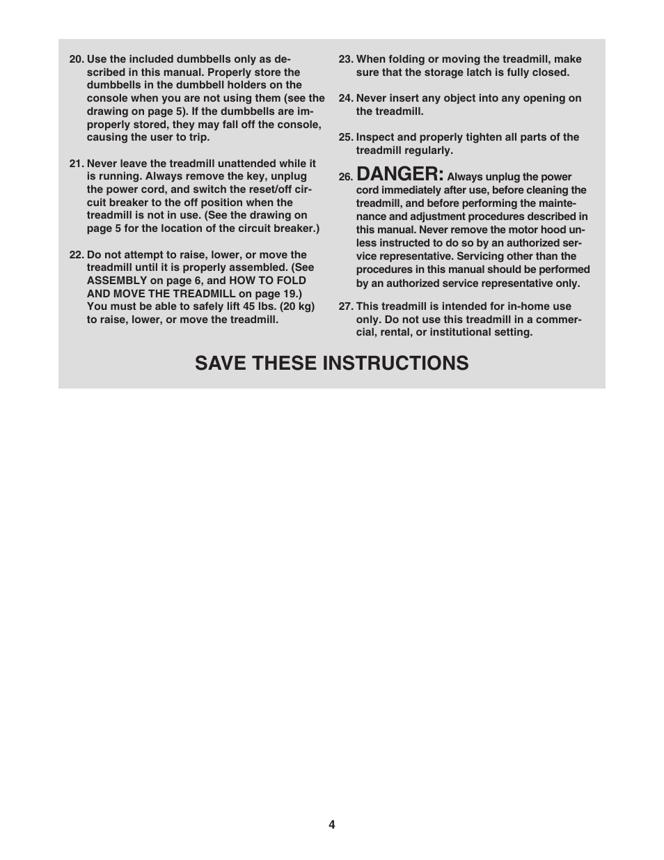 Danger, Save these instructions | ProForm 775 CT PFTL72707.0 User Manual | Page 4 / 32