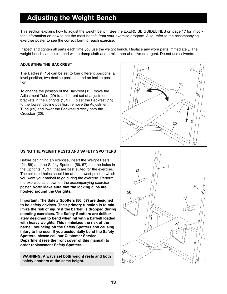 Adjusting the weight bench | ProForm PFBE64490 User Manual | Page 13 / 22