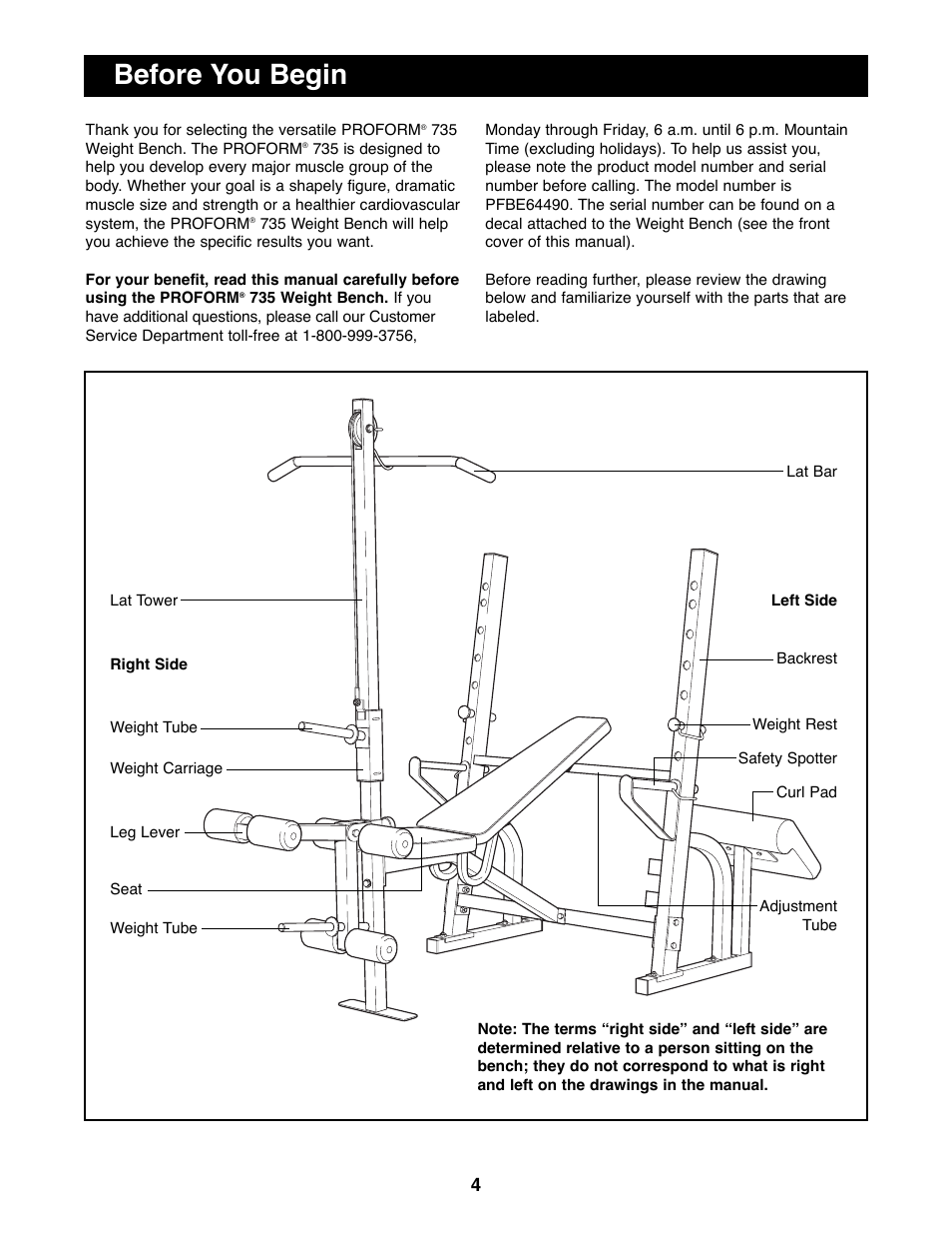 Before you begin | ProForm PFBE64490 User Manual | Page 4 / 22