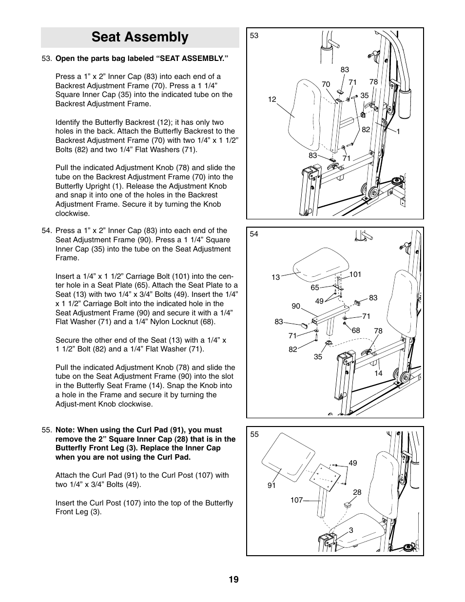 Seat assembly | ProForm PFSY74490 User Manual | Page 19 / 33