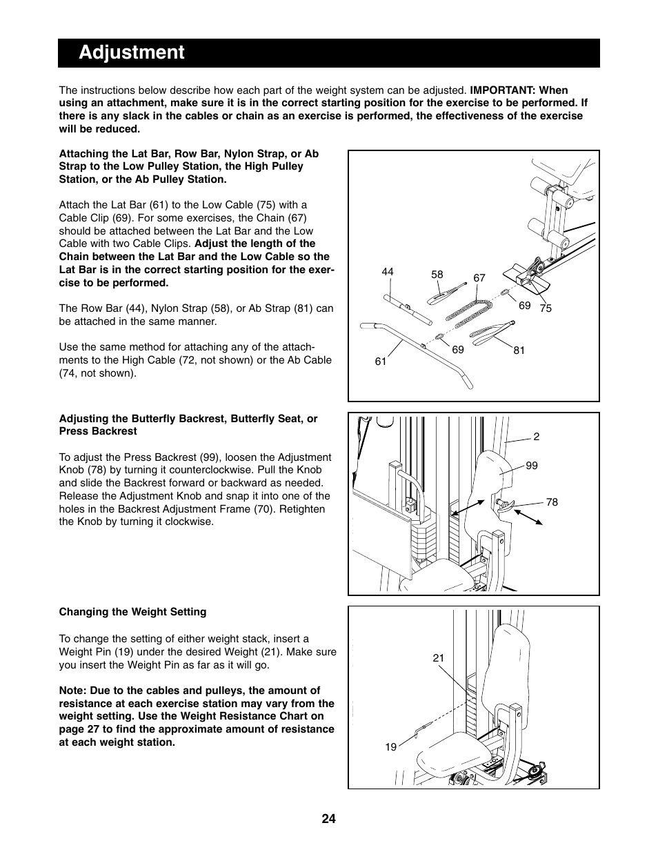 Adjustment | ProForm PFSY74490 User Manual | Page 24 / 33