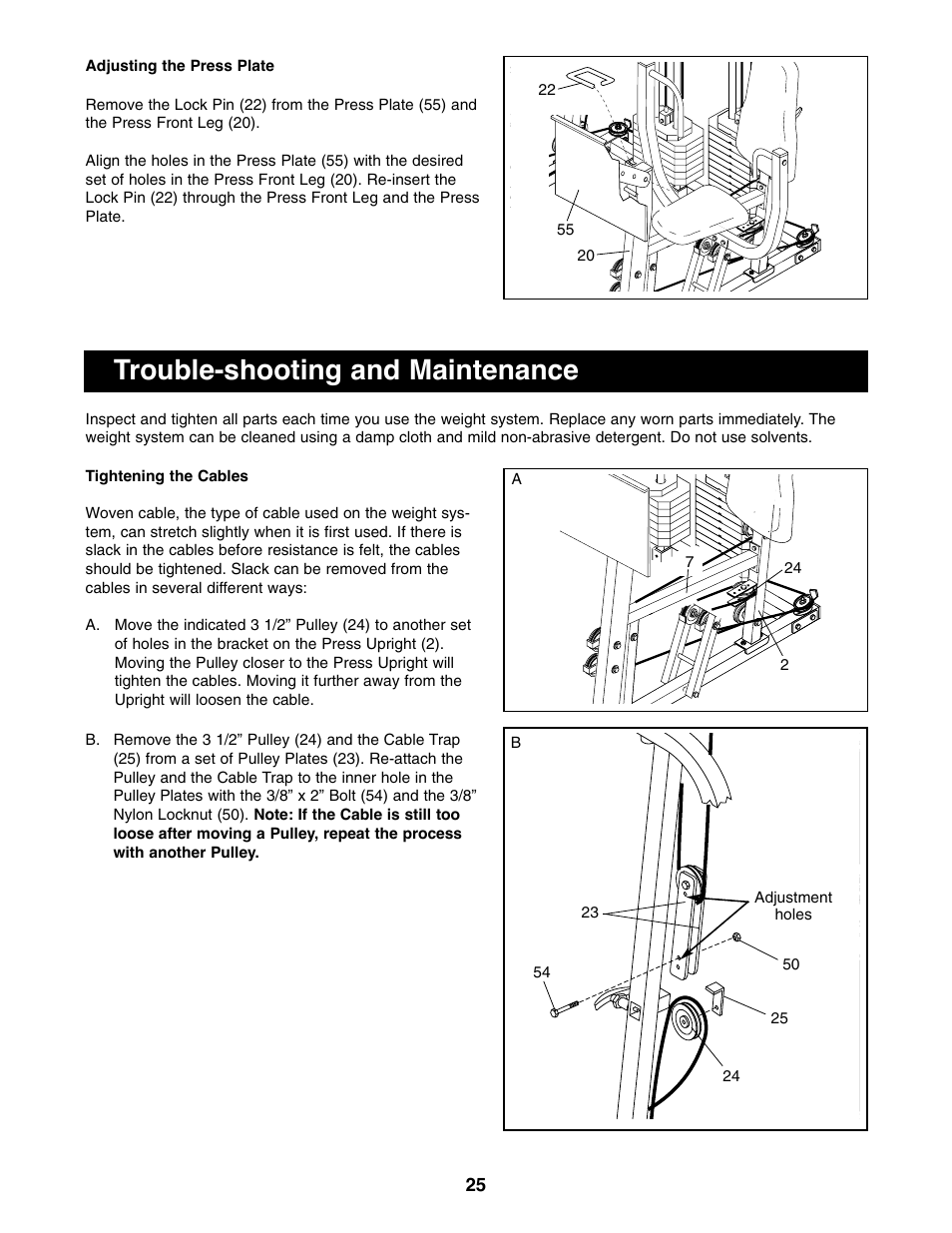 Trouble-shooting and maintenance | ProForm PFSY74490 User Manual | Page 25 / 33