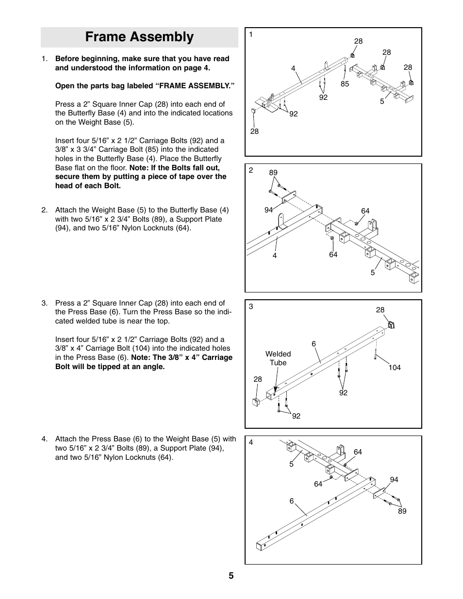 Frame assembly | ProForm PFSY74490 User Manual | Page 5 / 33