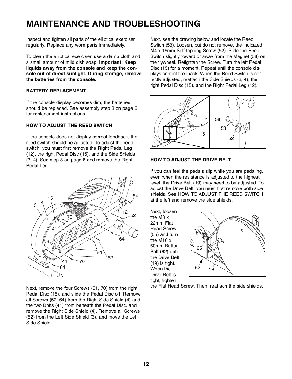 Maintenance and troubleshooting | ProForm 831.28622.0 User Manual | Page 12 / 16
