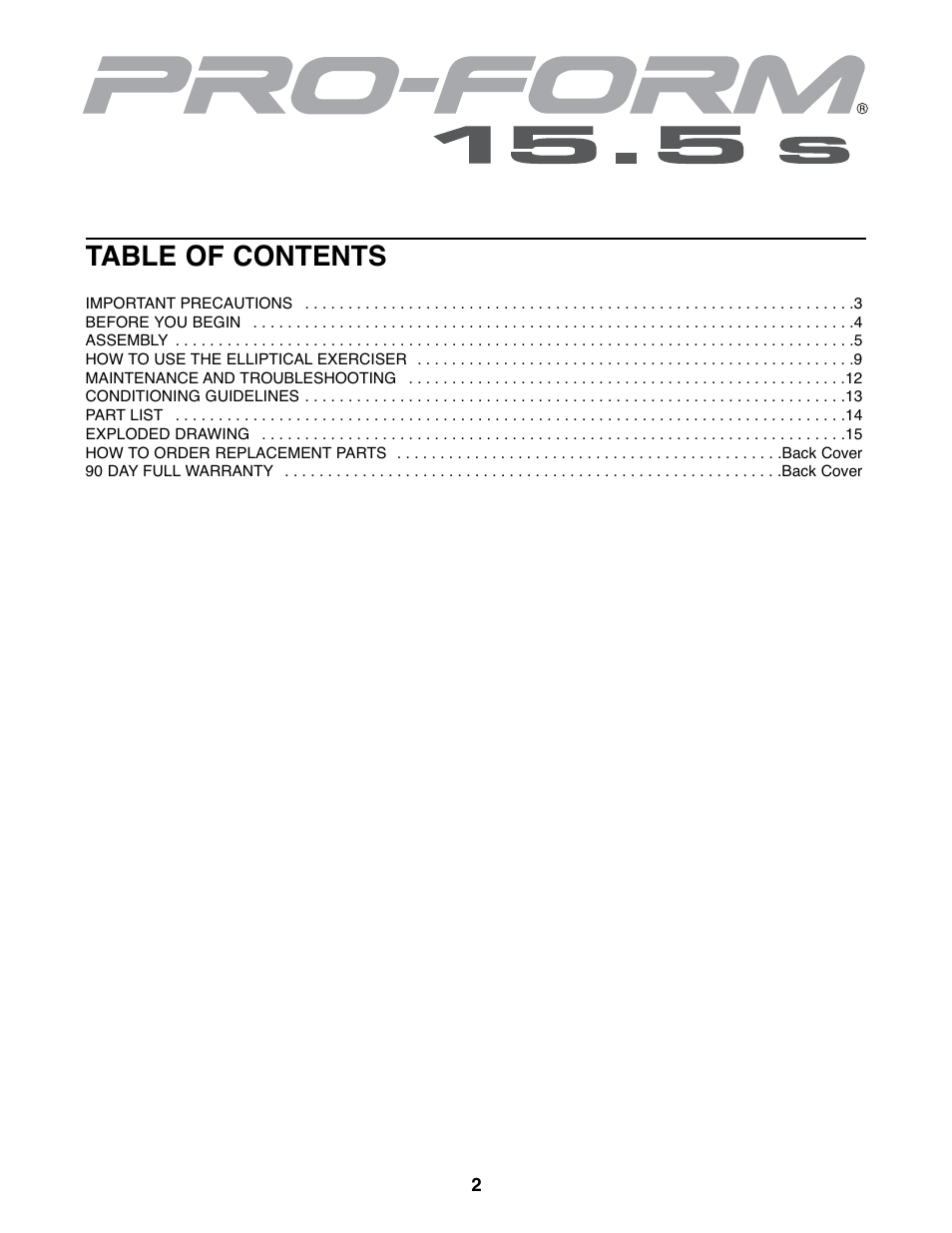 ProForm 831.28622.0 User Manual | Page 2 / 16