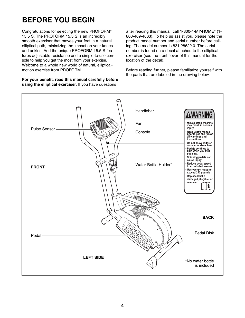Before you begin | ProForm 831.28622.0 User Manual | Page 4 / 16
