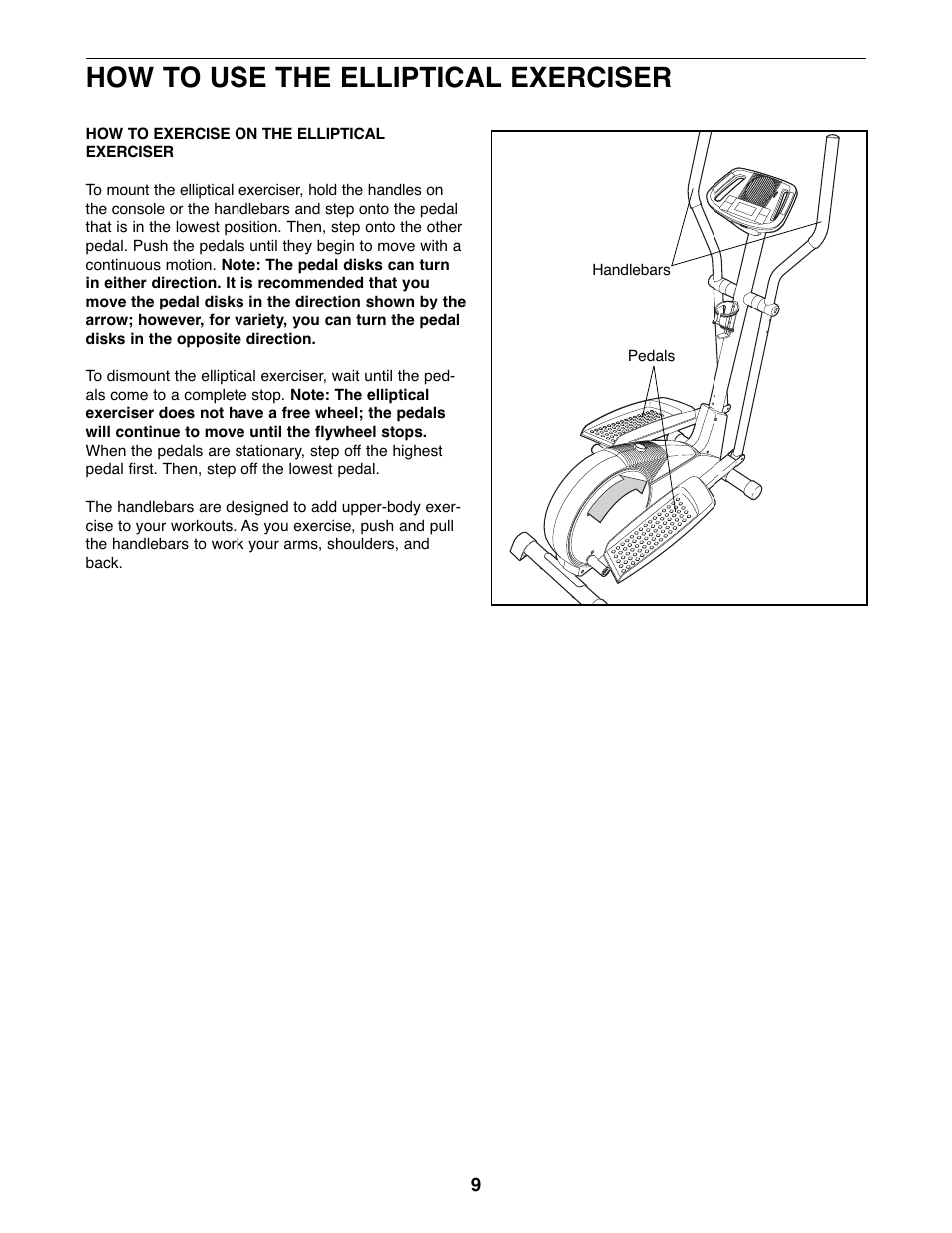How to use the elliptical exerciser | ProForm 831.28622.0 User Manual | Page 9 / 16