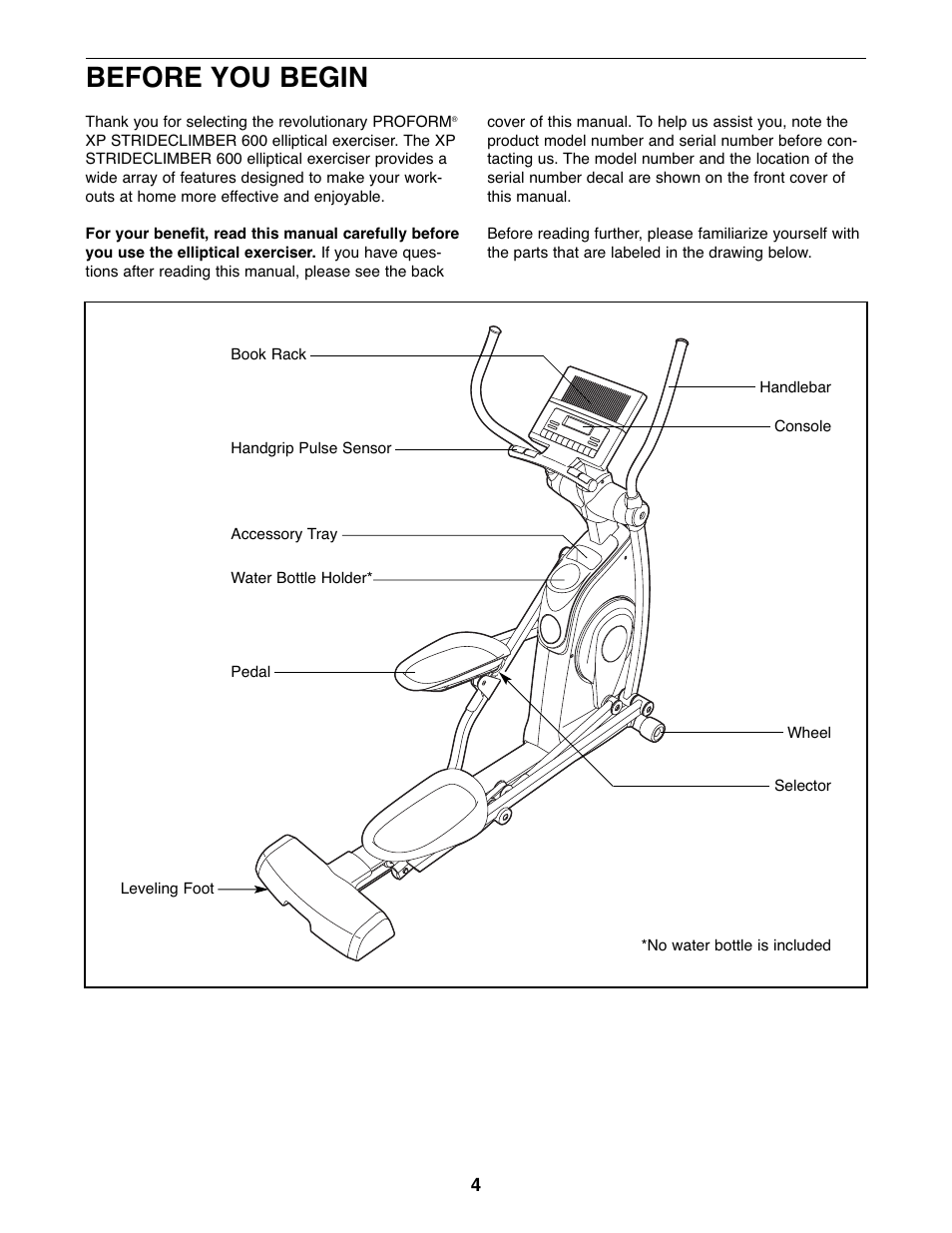 Before you begin | ProForm StrideClimber 831.23745.0 User Manual | Page 4 / 28