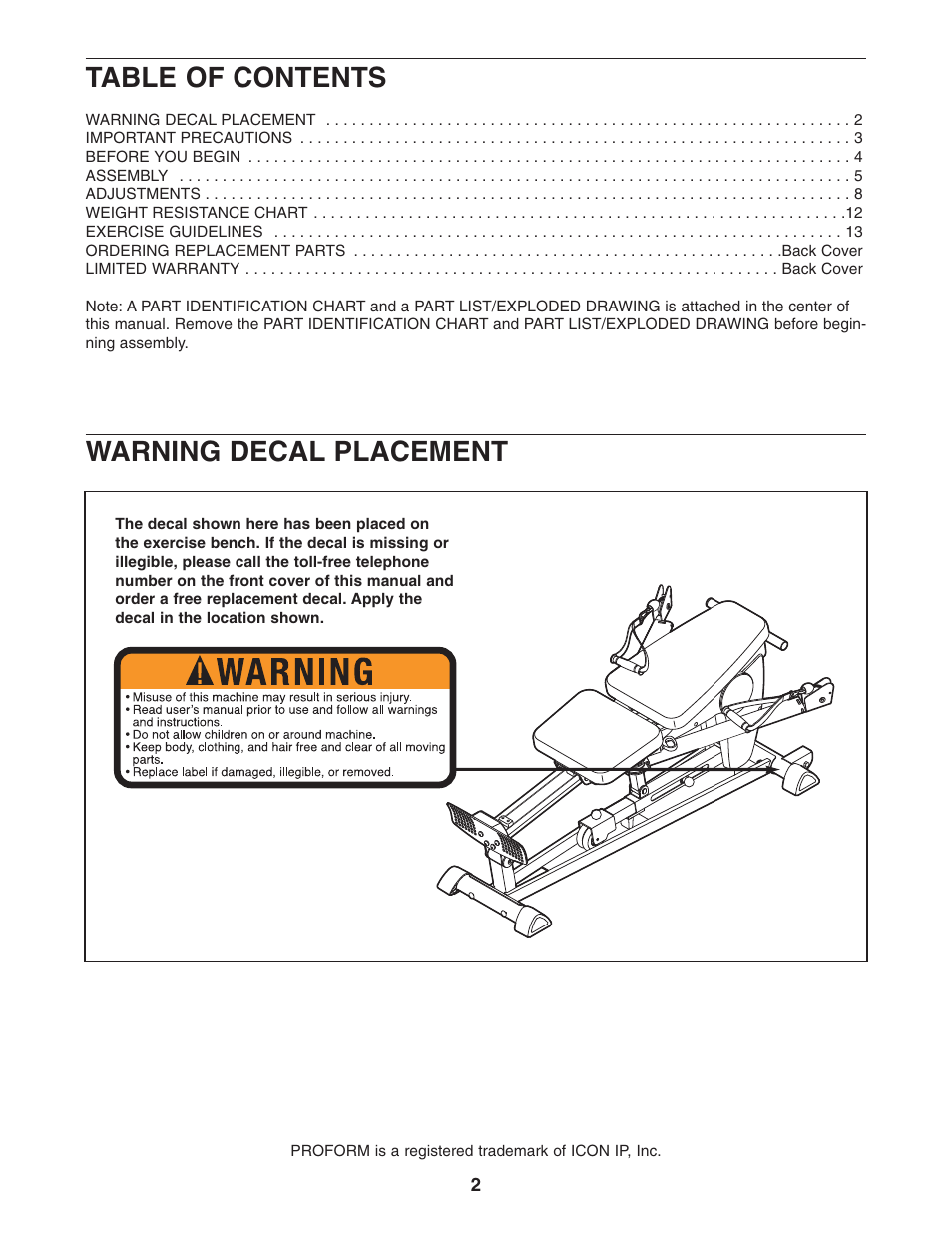 ProForm PFCG2224.0 User Manual | Page 2 / 19