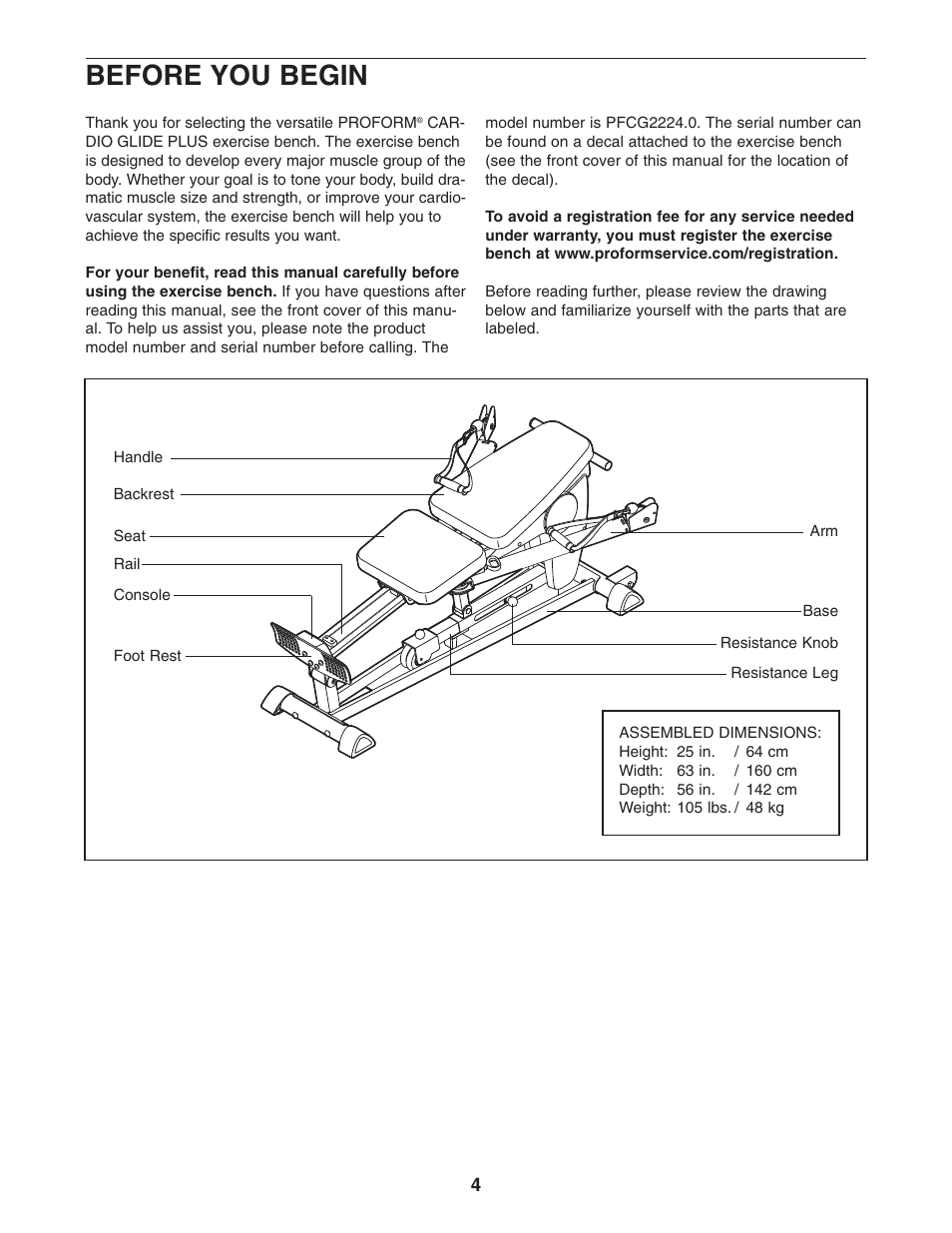 Before you begin | ProForm PFCG2224.0 User Manual | Page 4 / 19