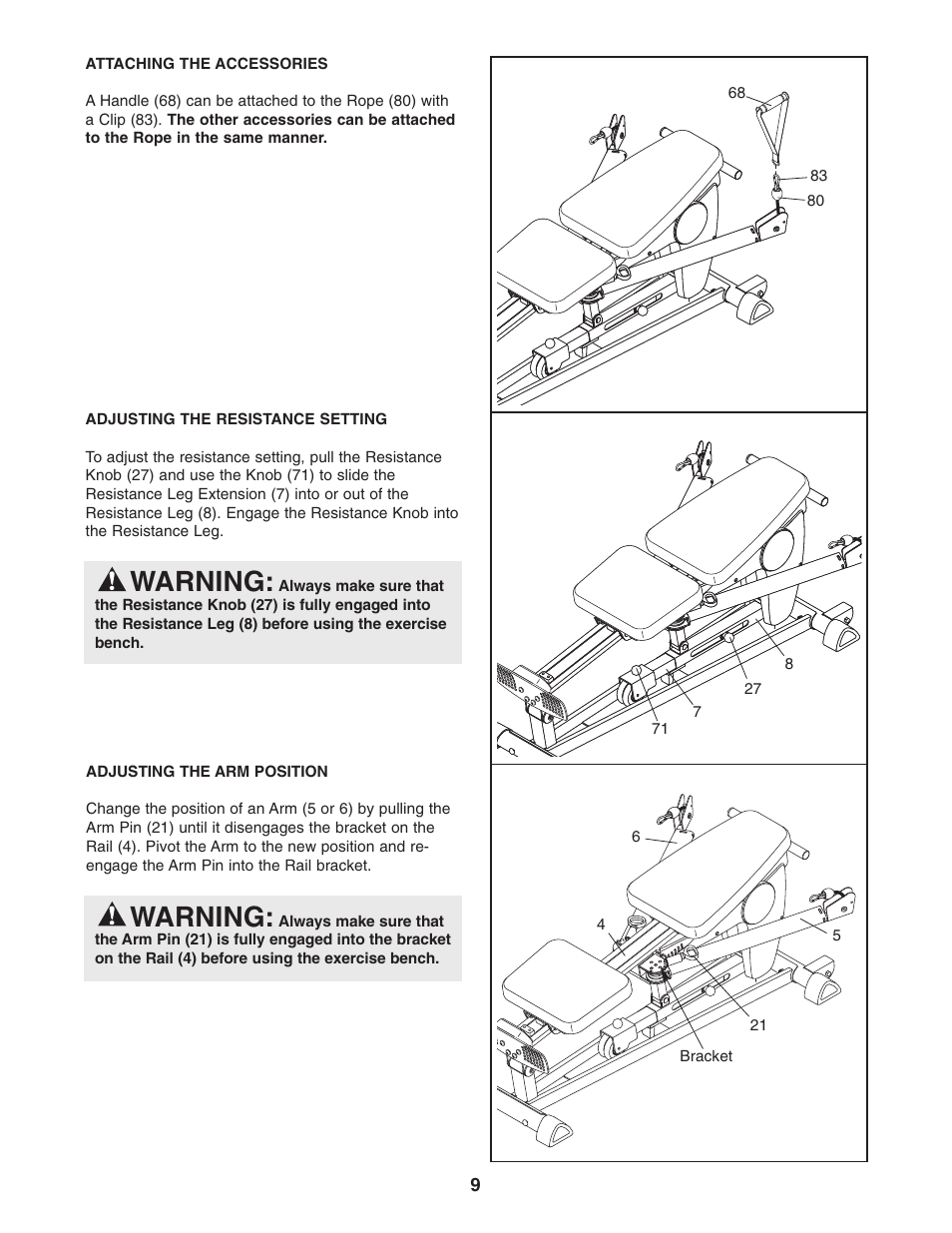 Warning | ProForm PFCG2224.0 User Manual | Page 9 / 19