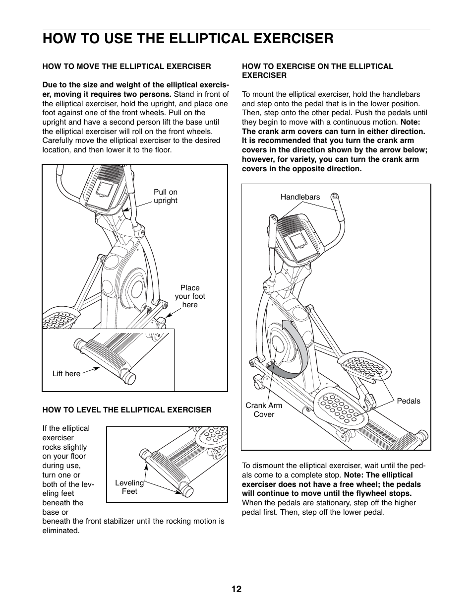 How to use the elliptical exerciser | ProForm PFEL7806.1 User Manual | Page 12 / 28