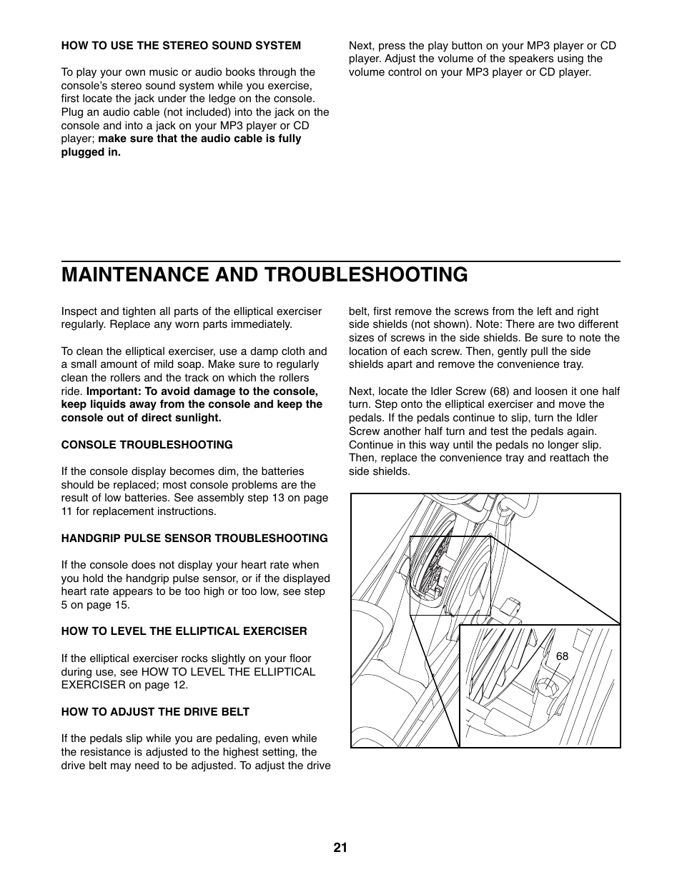 Maintenance and troubleshooting | ProForm PFEL7806.1 User Manual | Page 21 / 28