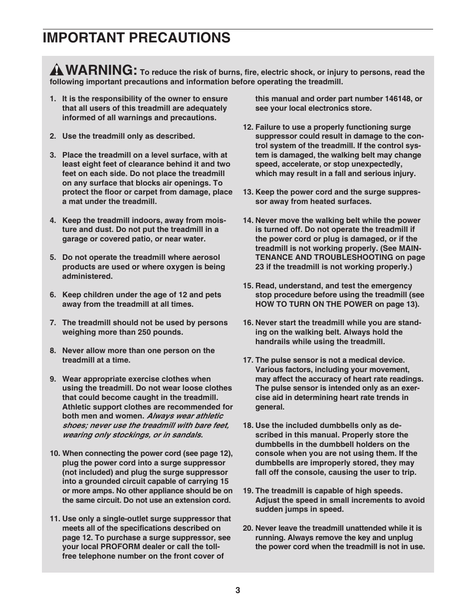 Warning, Important precautions | ProForm CrossTrainer PFTL54706.0 User Manual | Page 3 / 32