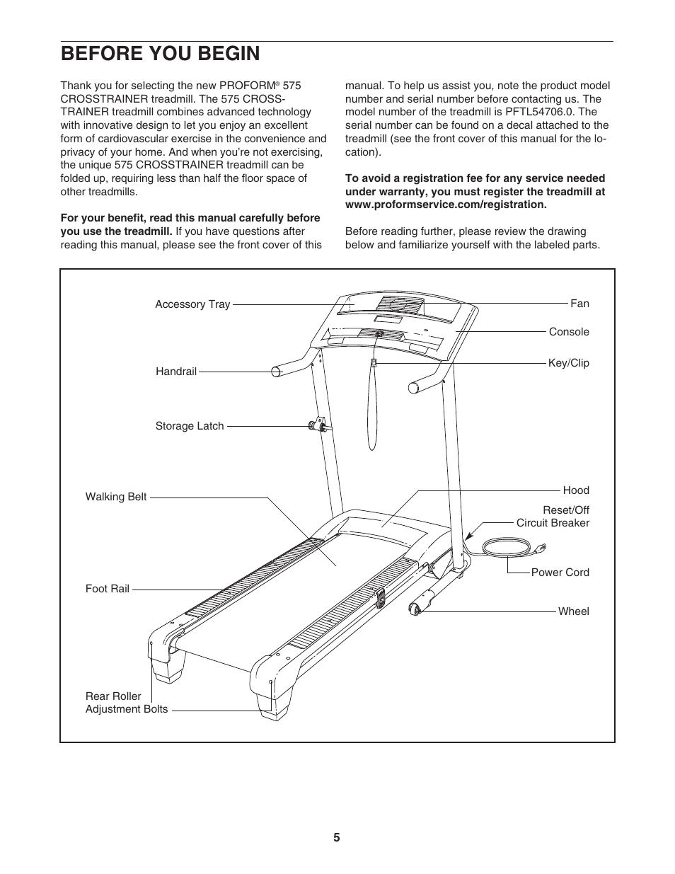 Before you begin | ProForm CrossTrainer PFTL54706.0 User Manual | Page 5 / 32