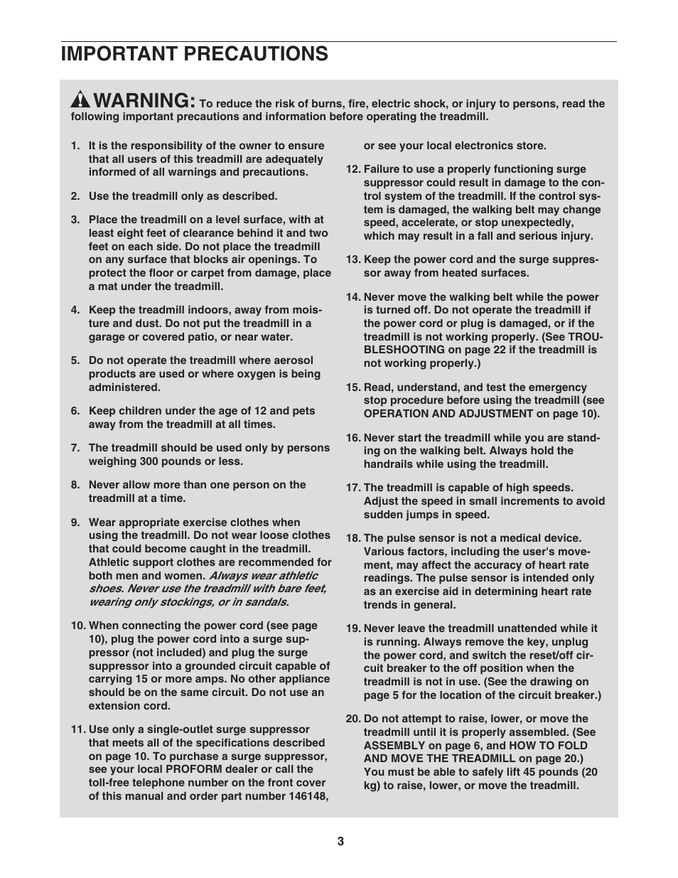 Warning, Important precautions | ProForm 750 PFTL73105.2 User Manual | Page 3 / 30