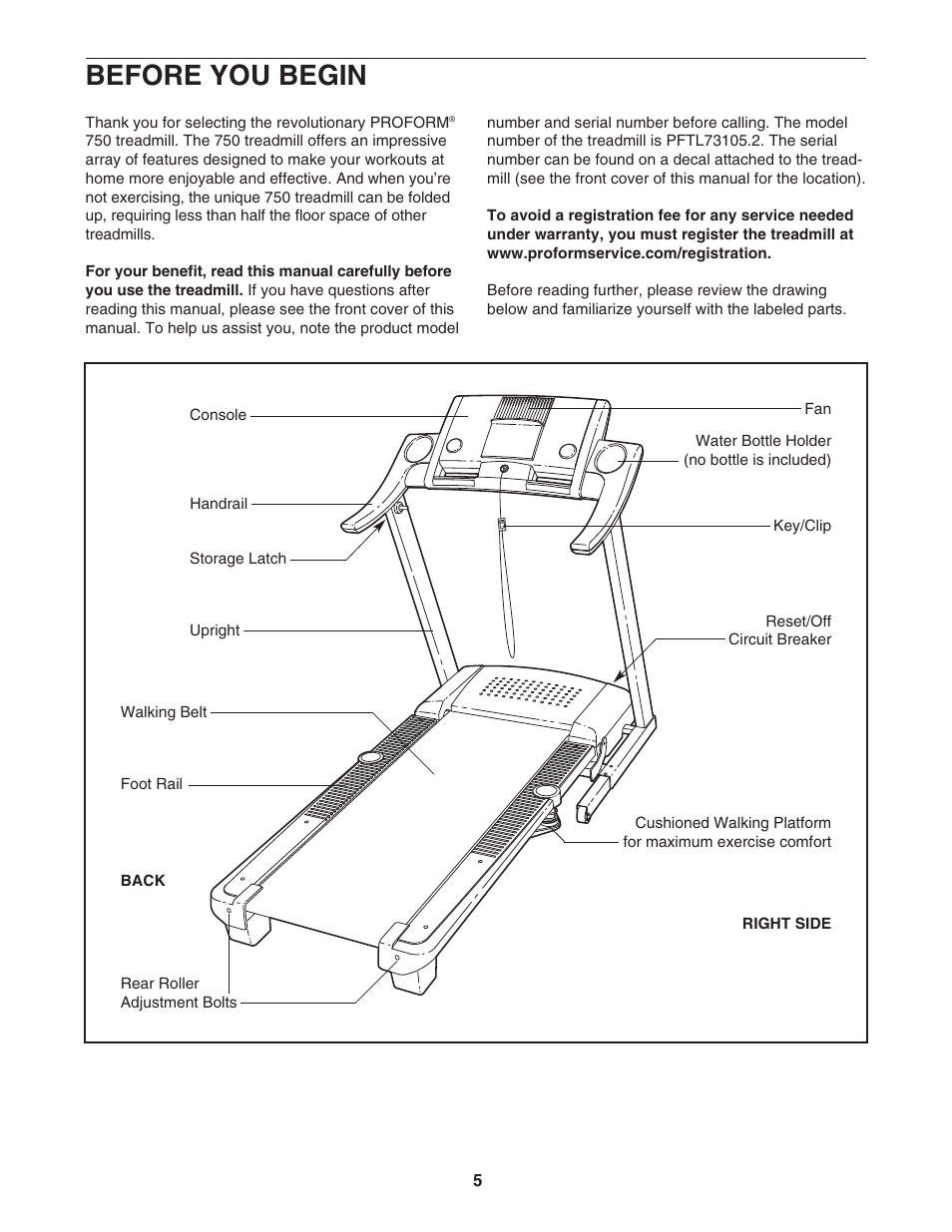 Before you begin | ProForm 750 PFTL73105.2 User Manual | Page 5 / 30