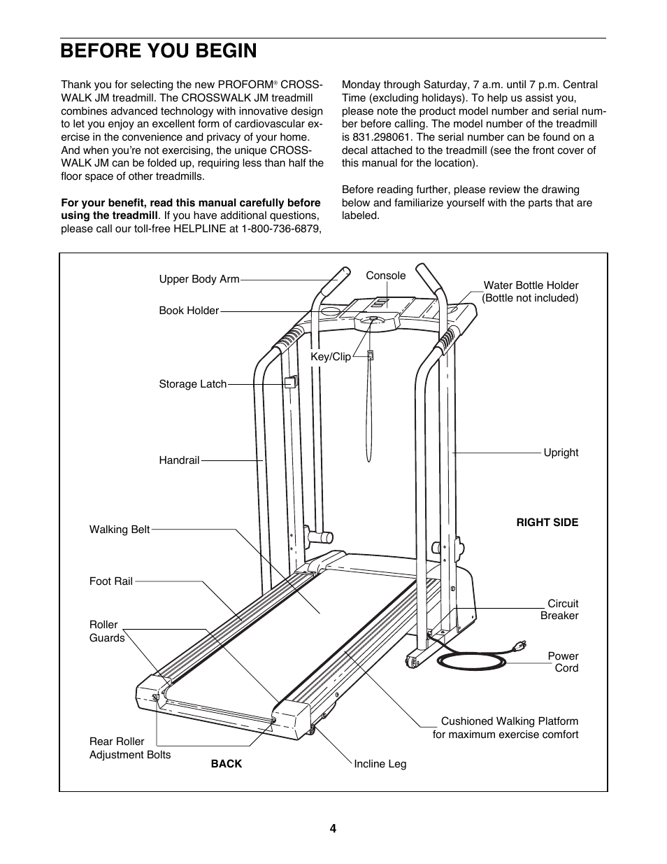 Before you begin | ProForm 831.298061 User Manual | Page 4 / 18