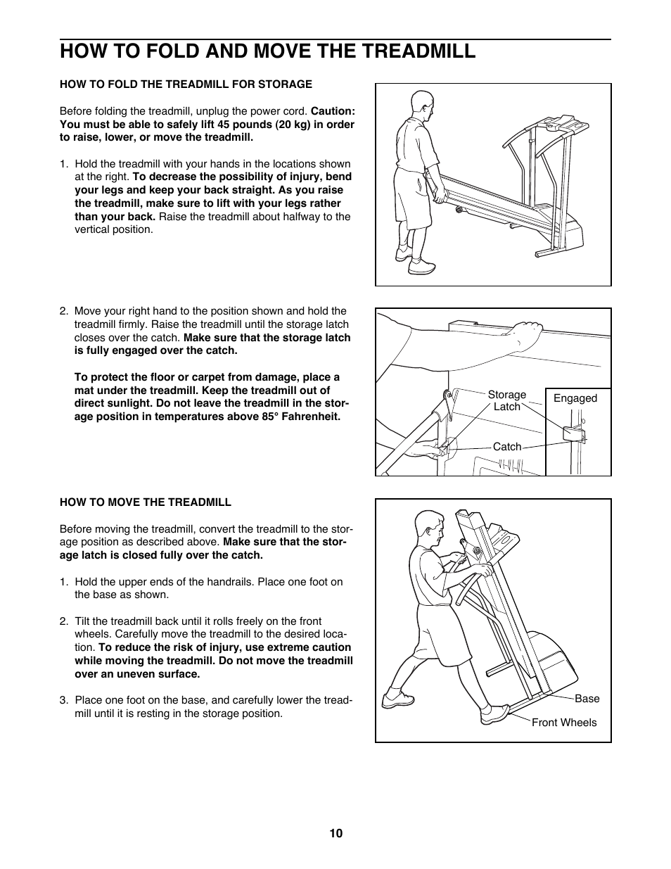 How to fold and move the treadmill | ProForm 831.299220 User Manual | Page 10 / 18