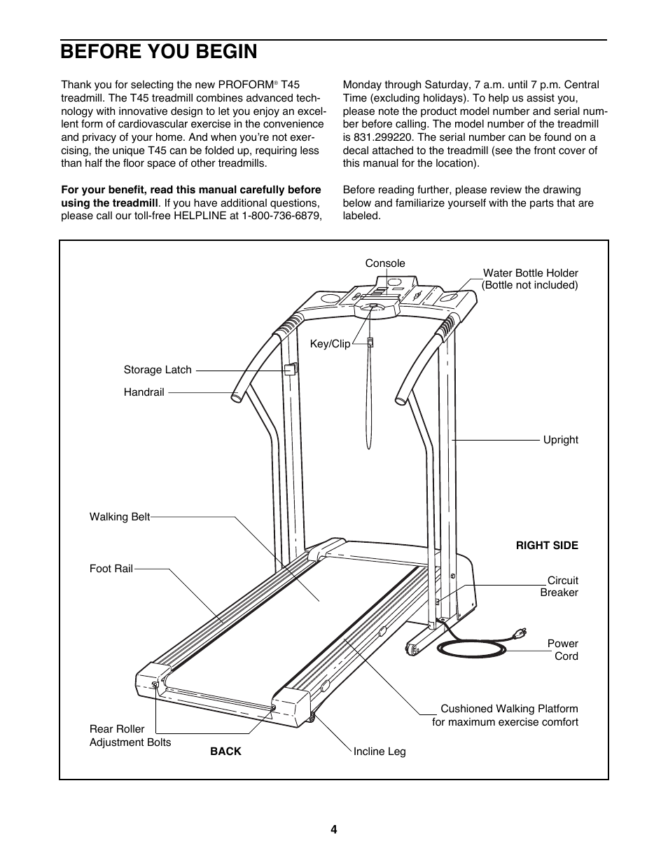 Before you begin | ProForm 831.299220 User Manual | Page 4 / 18
