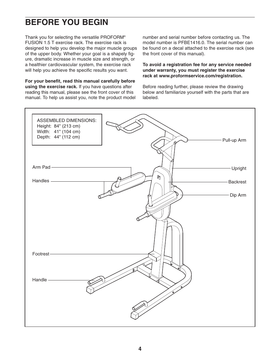 Before you begin | ProForm PFBE1416.0 User Manual | Page 4 / 16