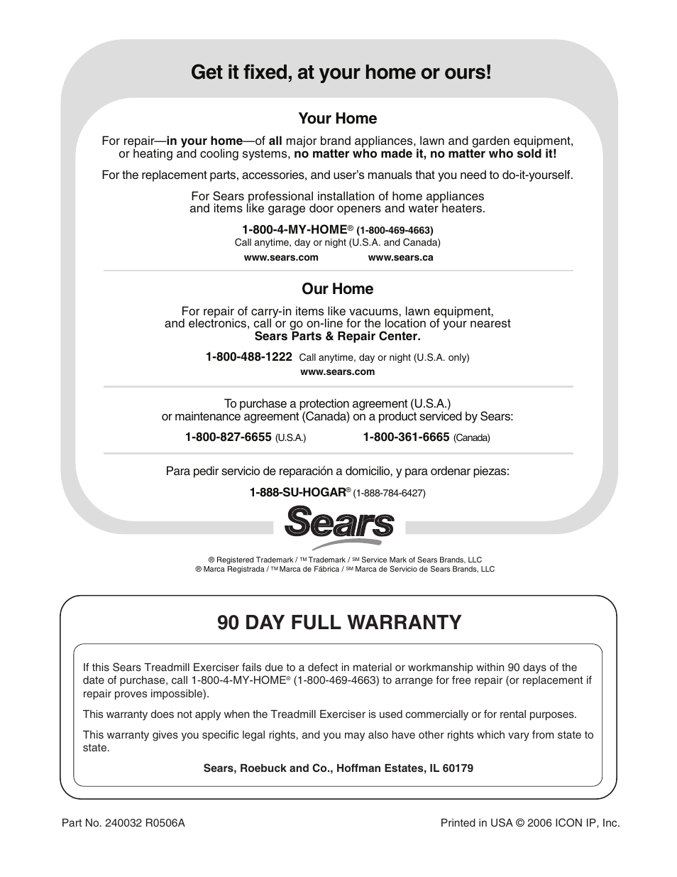 Get it fixed, at your home or ours, 90 day full warranty, Your home | Our home | ProForm 831.29604.2 User Manual | Page 30 / 30