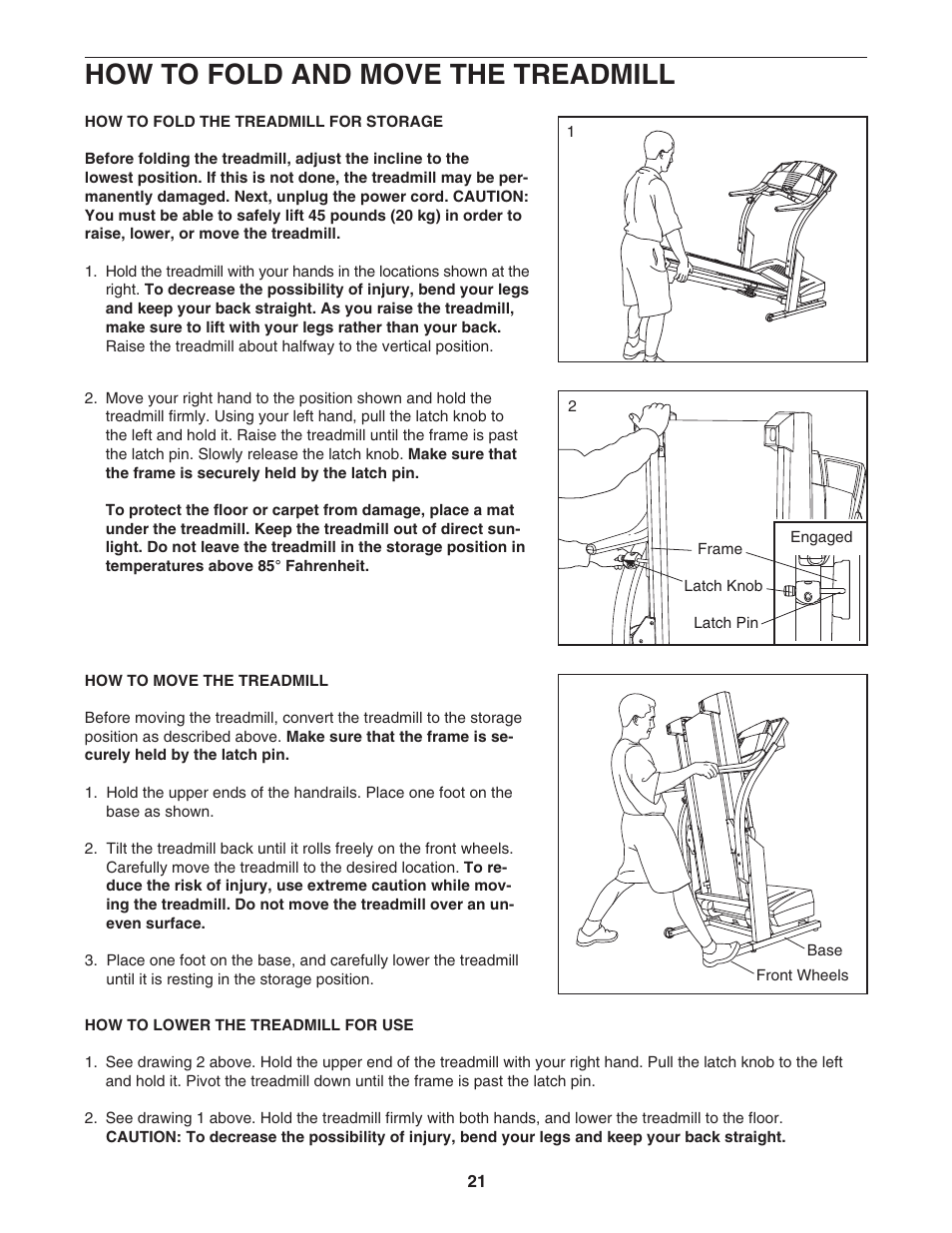 How to fold and move the treadmill | ProForm 580X 831.293063 User Manual | Page 21 / 30
