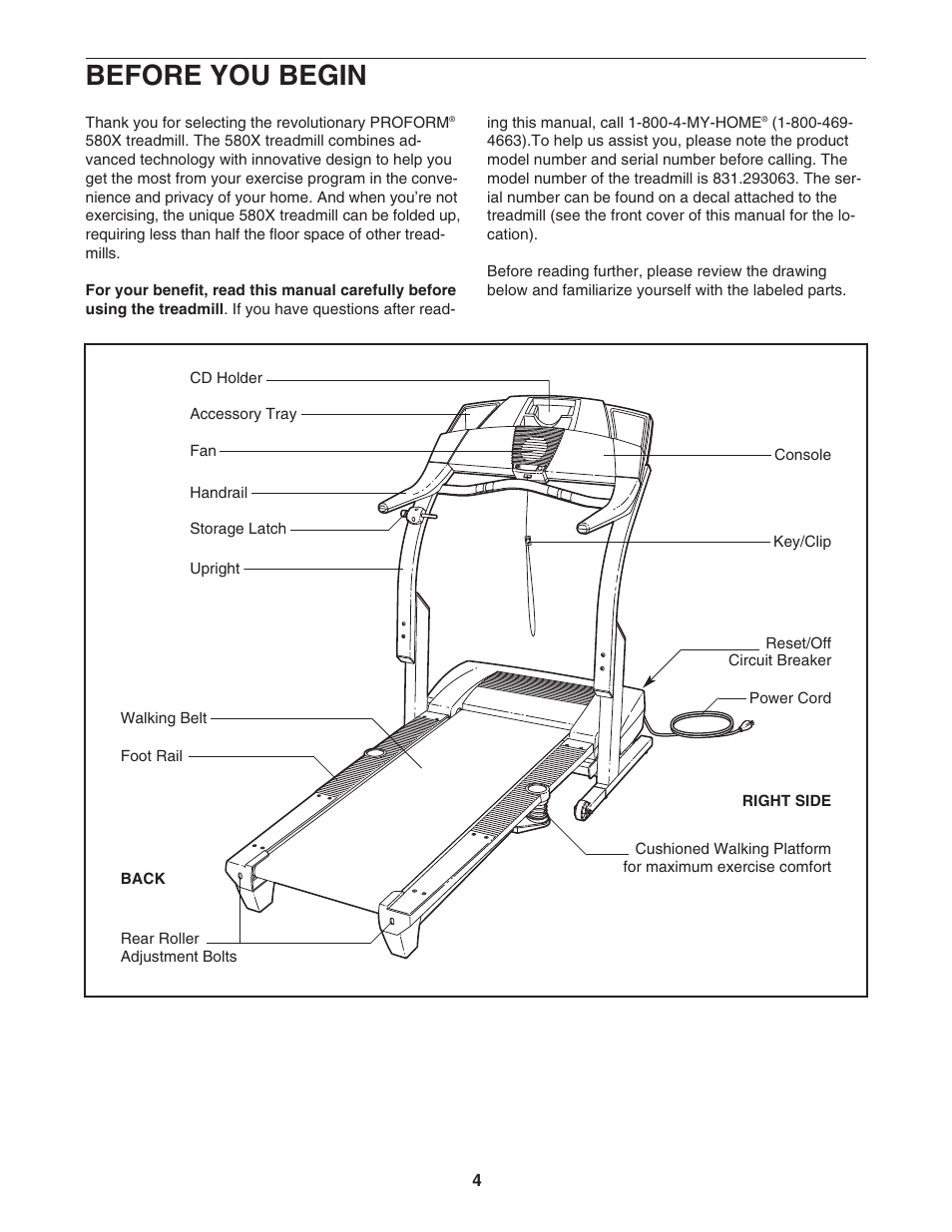 Before you begin | ProForm 580X 831.293063 User Manual | Page 4 / 30