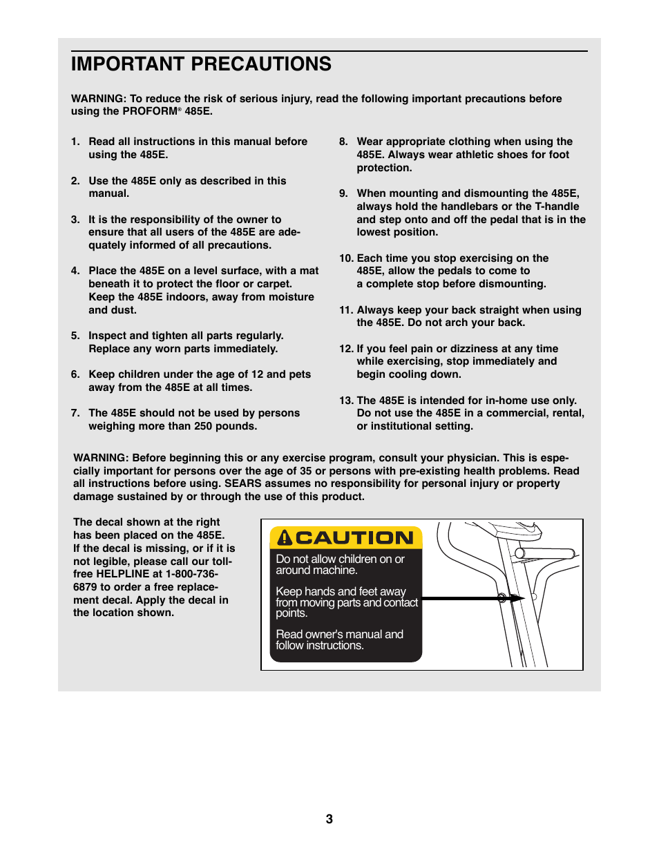 Important precautions | ProForm 831.285735 User Manual | Page 3 / 16
