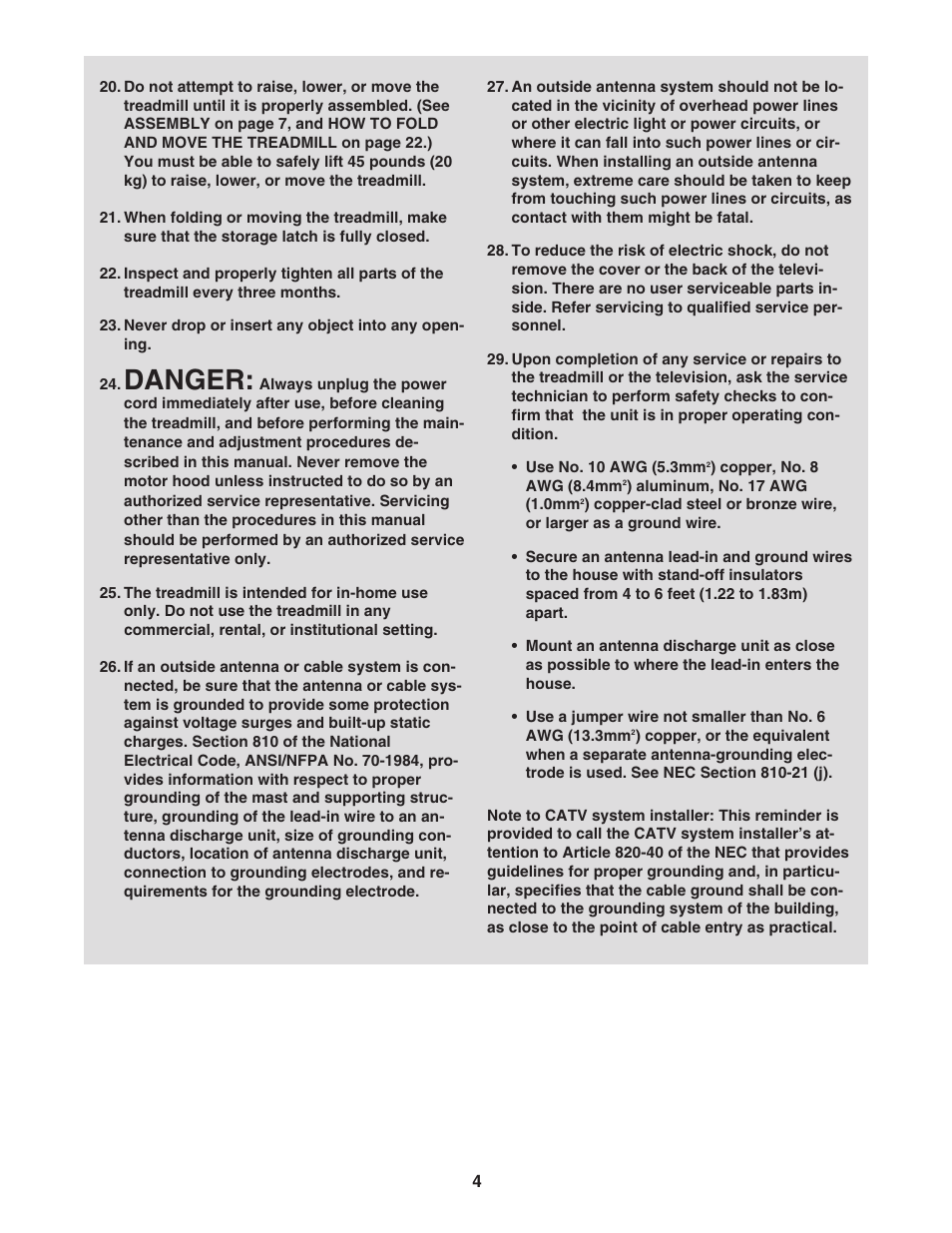 Danger | ProForm PFTL94105.0 User Manual | Page 4 / 30