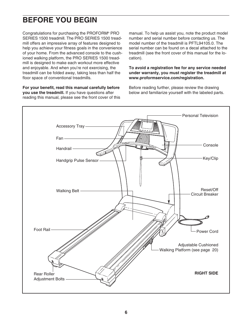 Before you begin | ProForm PFTL94105.0 User Manual | Page 6 / 30