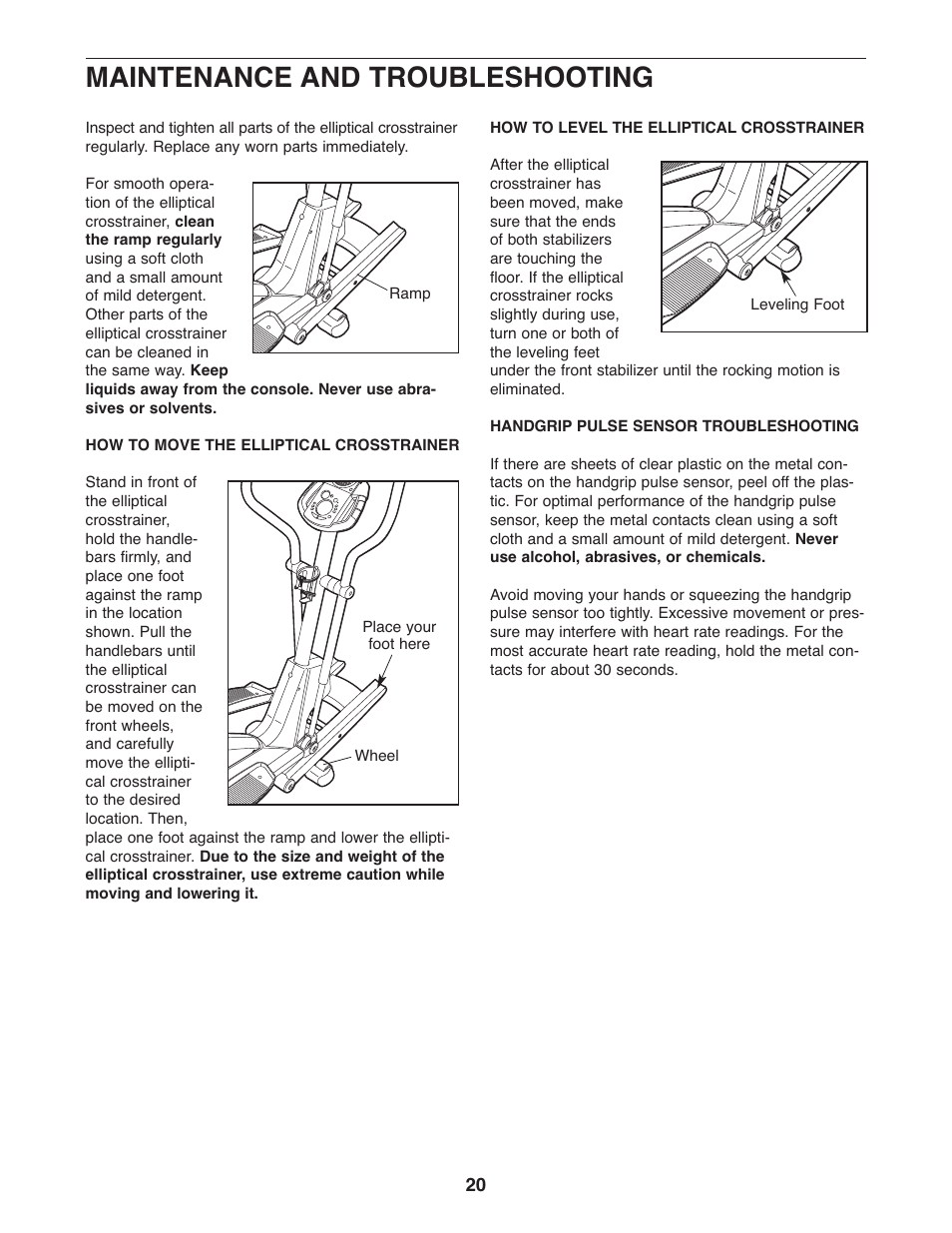 Maintenance and troubleshooting | ProForm PFEL54932 User Manual | Page 20 / 24