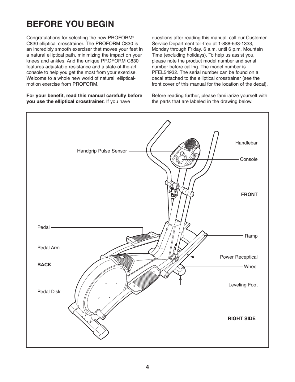 Before you begin | ProForm PFEL54932 User Manual | Page 4 / 24