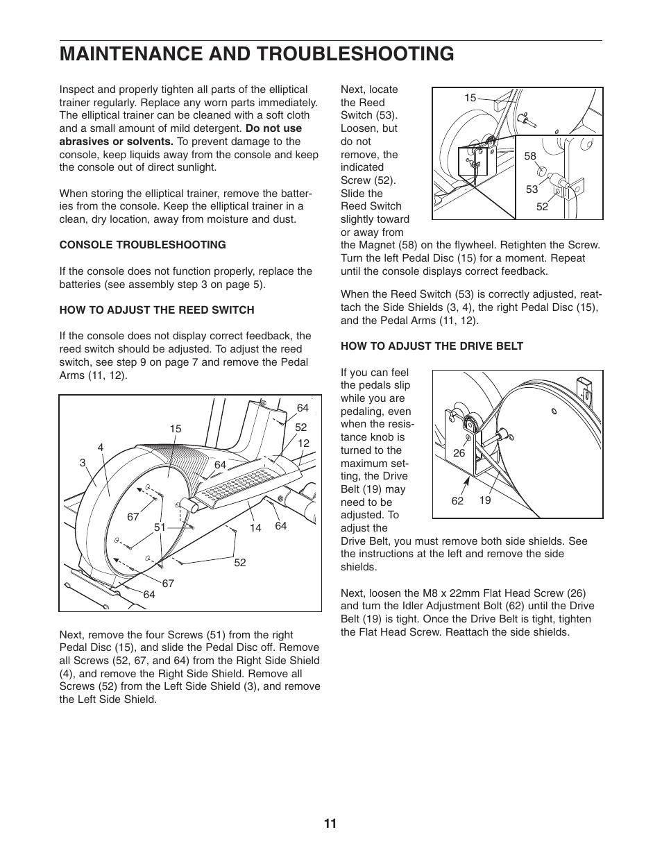 Maintenance and troubleshooting | ProForm PFEL19540 User Manual | Page 11 / 16