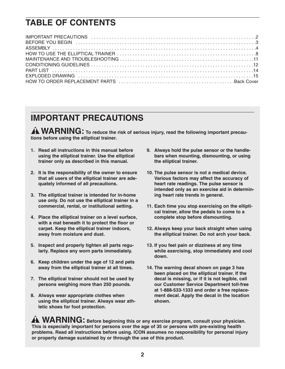 ProForm PFEL19540 User Manual | Page 2 / 16