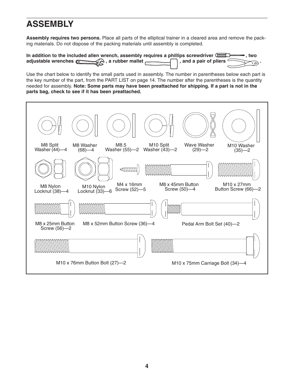 Assembly | ProForm PFEL19540 User Manual | Page 4 / 16