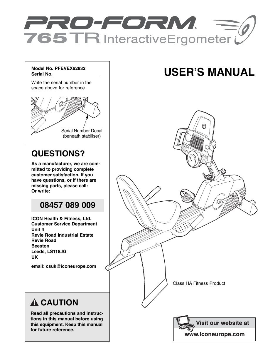 ProForm Interactive Ergometer PFEVEX62832 User Manual | 32 pages