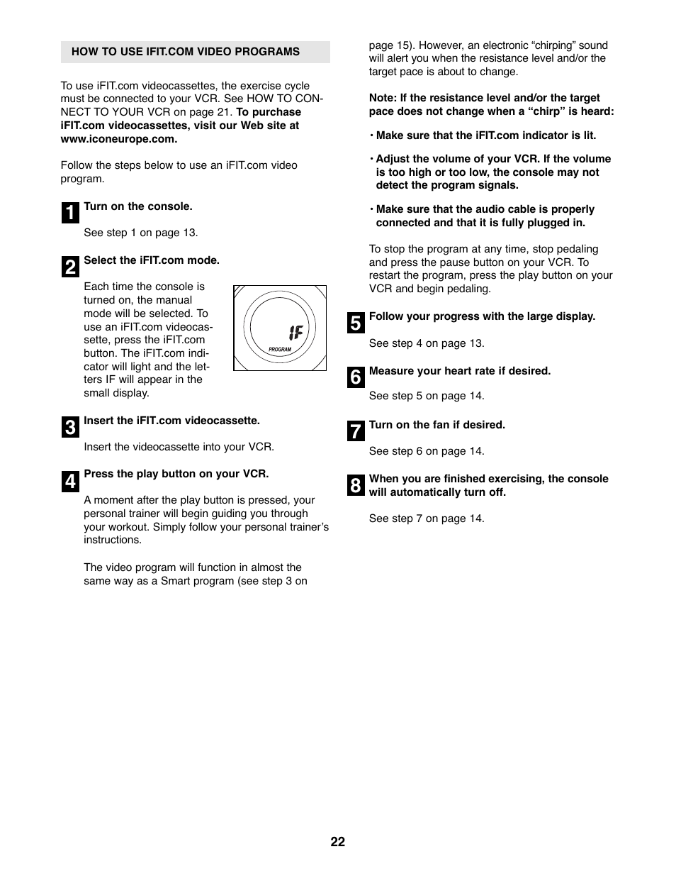 ProForm Interactive Ergometer PFEVEX62832 User Manual | Page 22 / 32