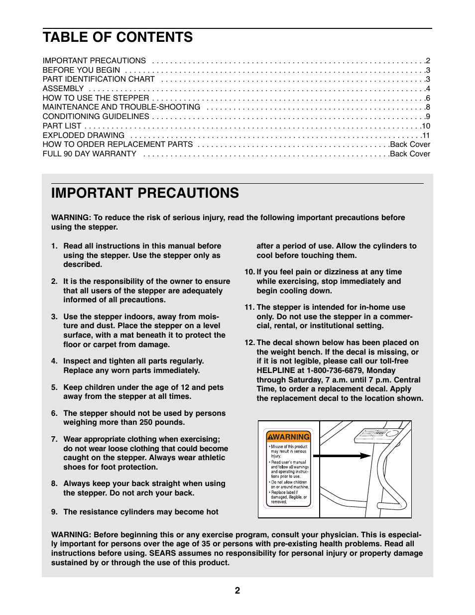 ProForm 831.285820 User Manual | Page 2 / 12