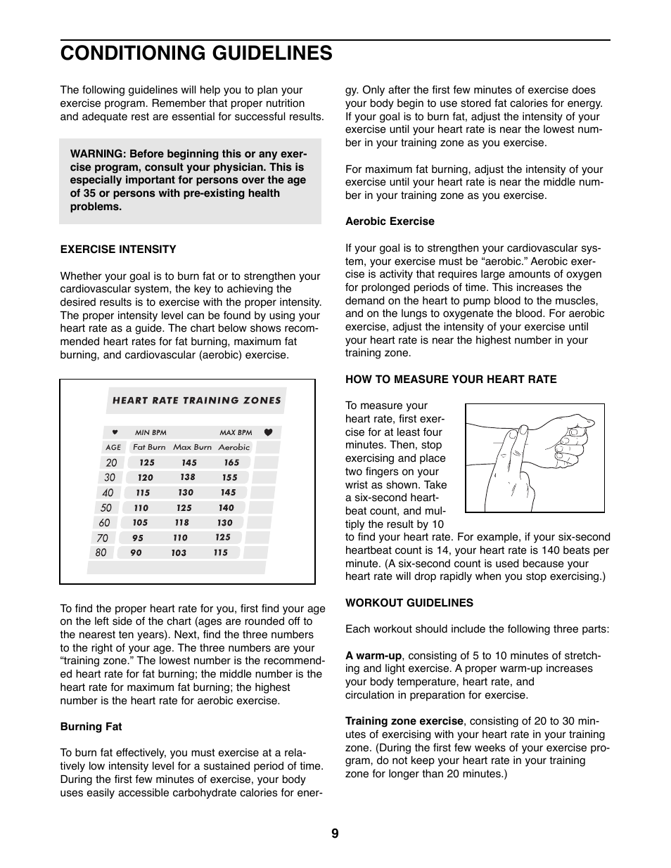 Conditioning guidelines | ProForm 831.285820 User Manual | Page 9 / 12