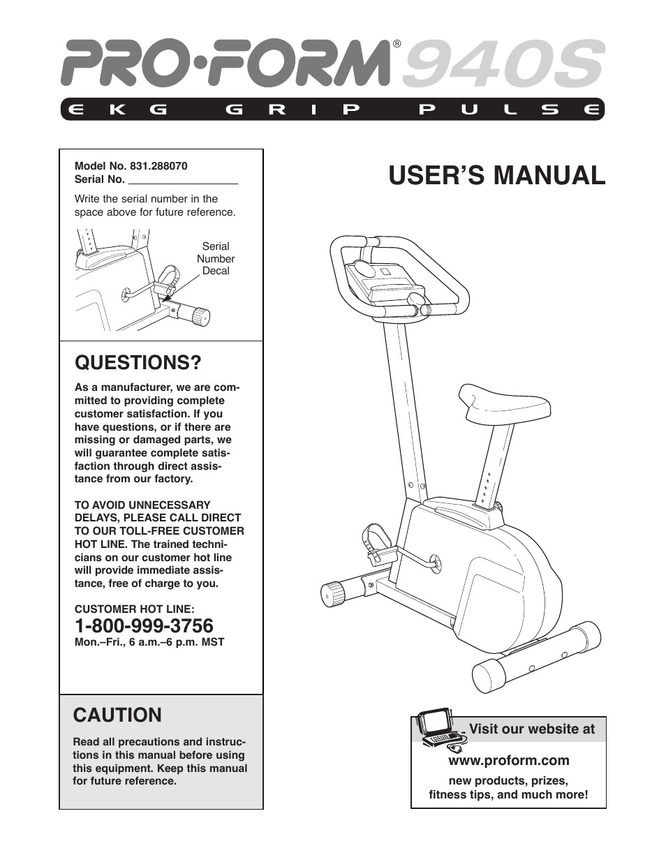 ProForm 831.288070 User Manual | 16 pages