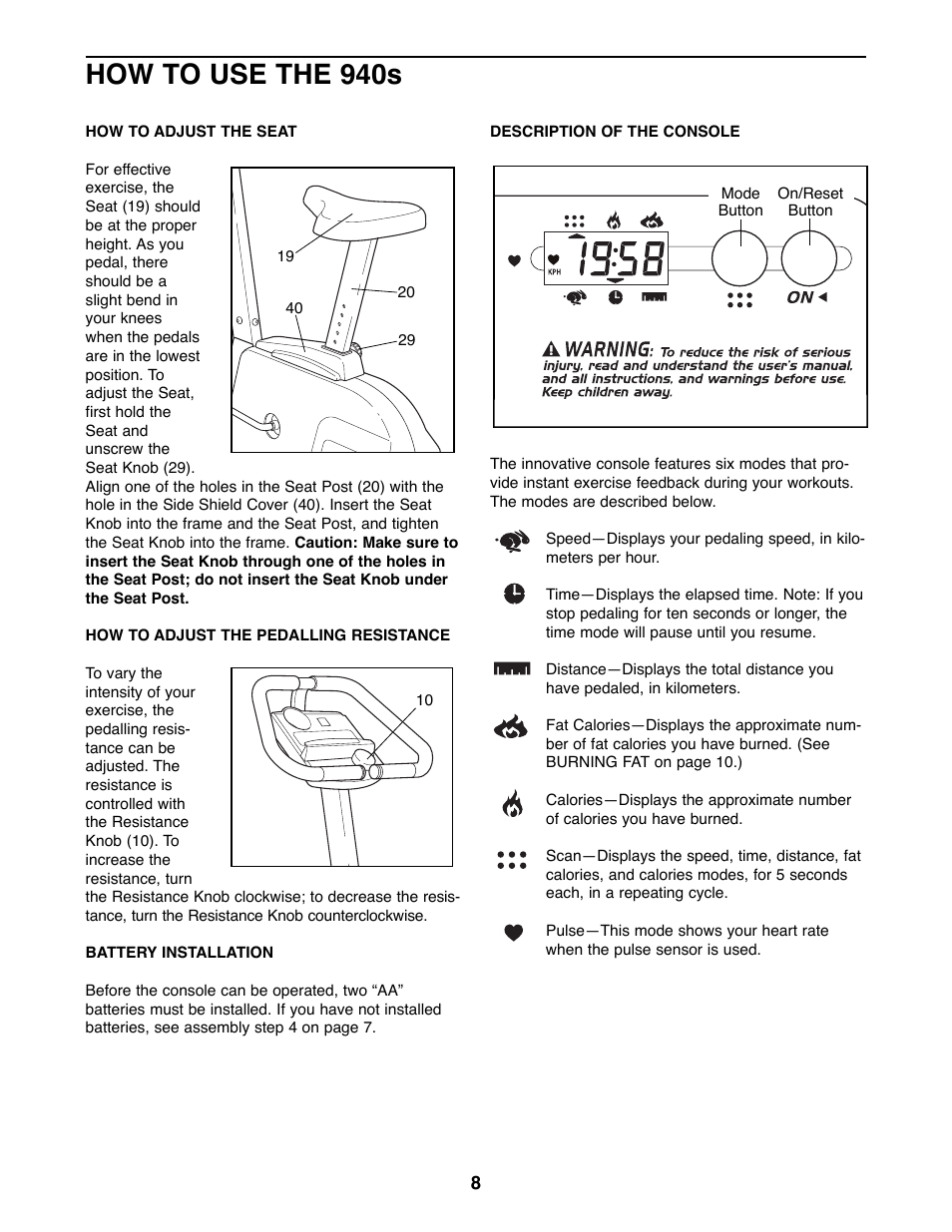 How to use the 940s | ProForm 831.288070 User Manual | Page 8 / 16
