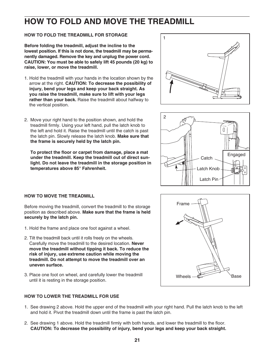 How to fold and move the treadmill | ProForm 831.29605.0 User Manual | Page 21 / 30