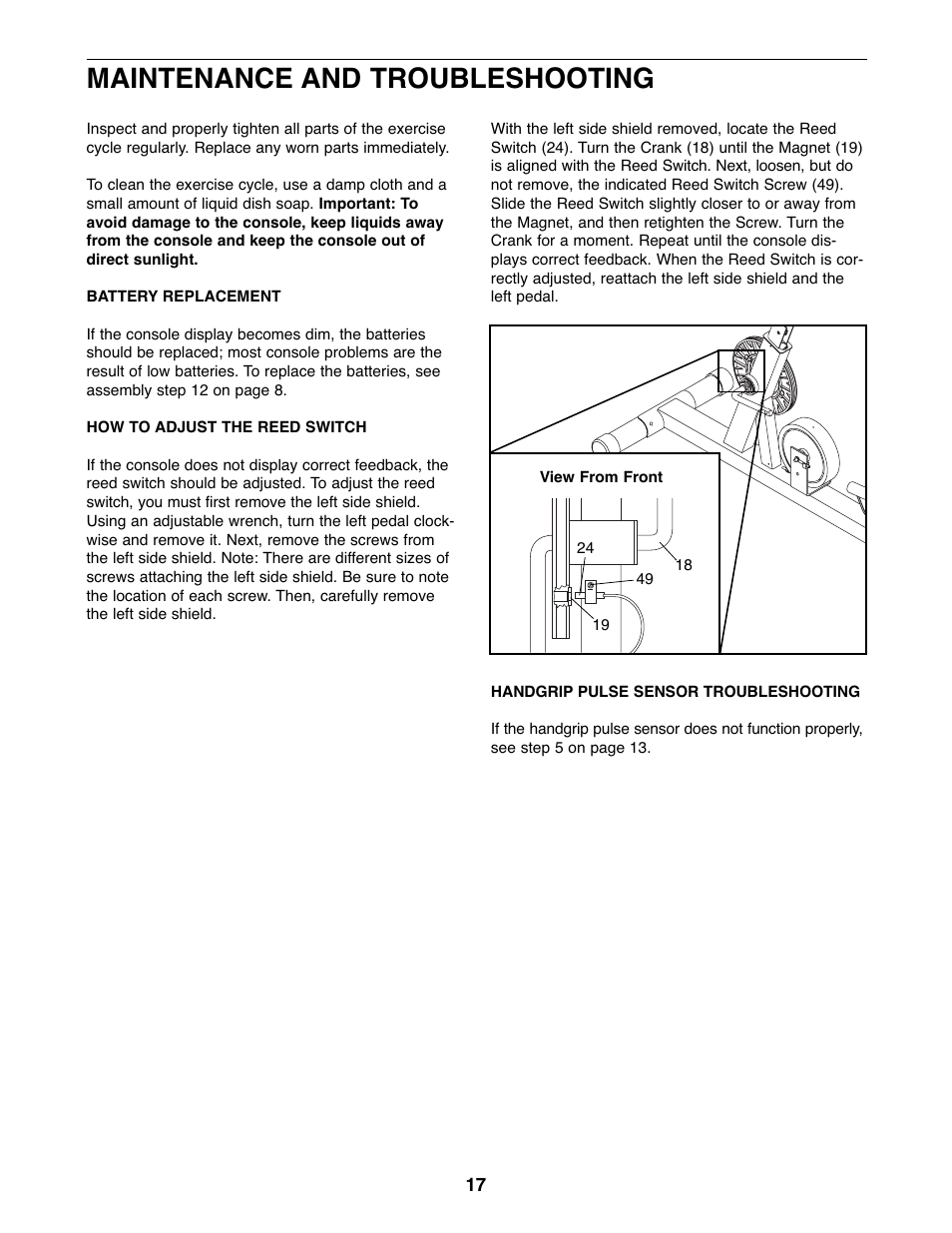 Maintenance and troubleshooting | ProForm GT 95X PFEX3096.0 User Manual | Page 17 / 24