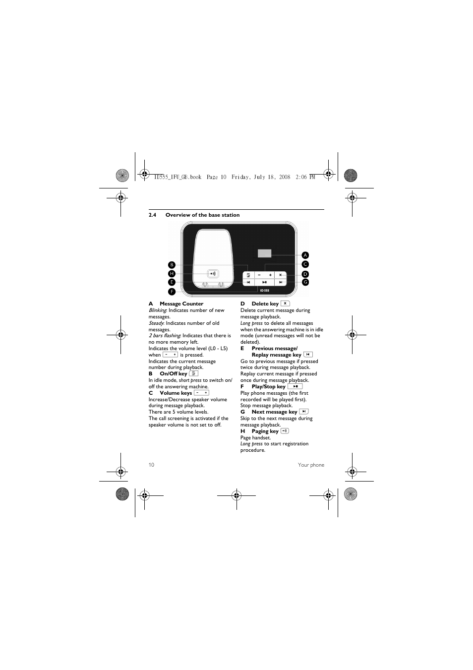 4 overview of the base station | ProForm ID555 User Manual | Page 12 / 56