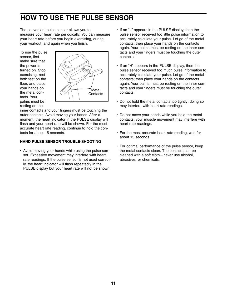 How to use the pulse sensor | ProForm 975s 831.288281 User Manual | Page 11 / 16