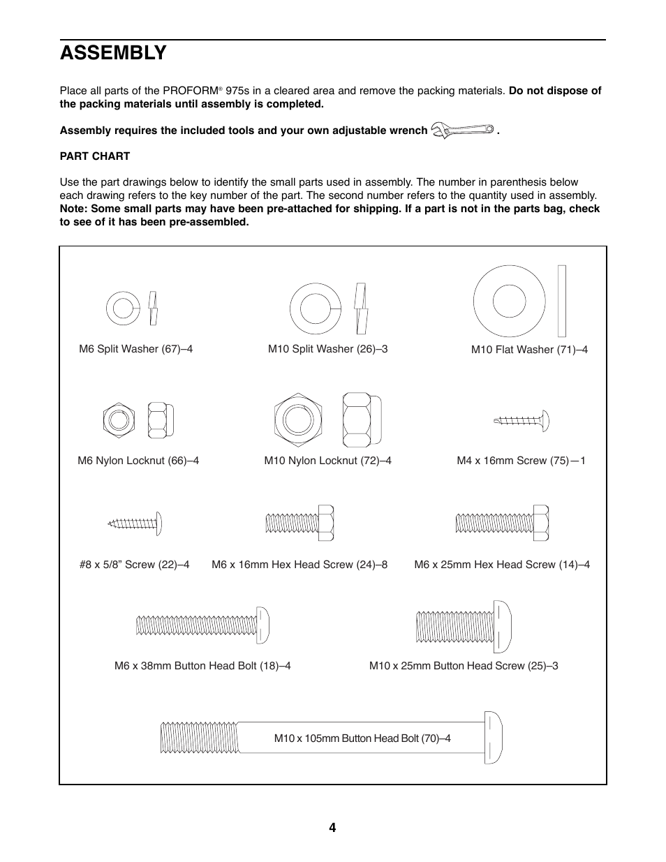 Assembly | ProForm 975s 831.288281 User Manual | Page 4 / 16