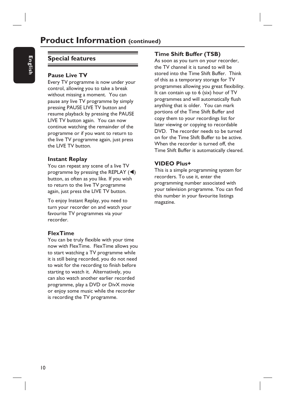 Product information | ProForm DVDR3570H User Manual | Page 10 / 104