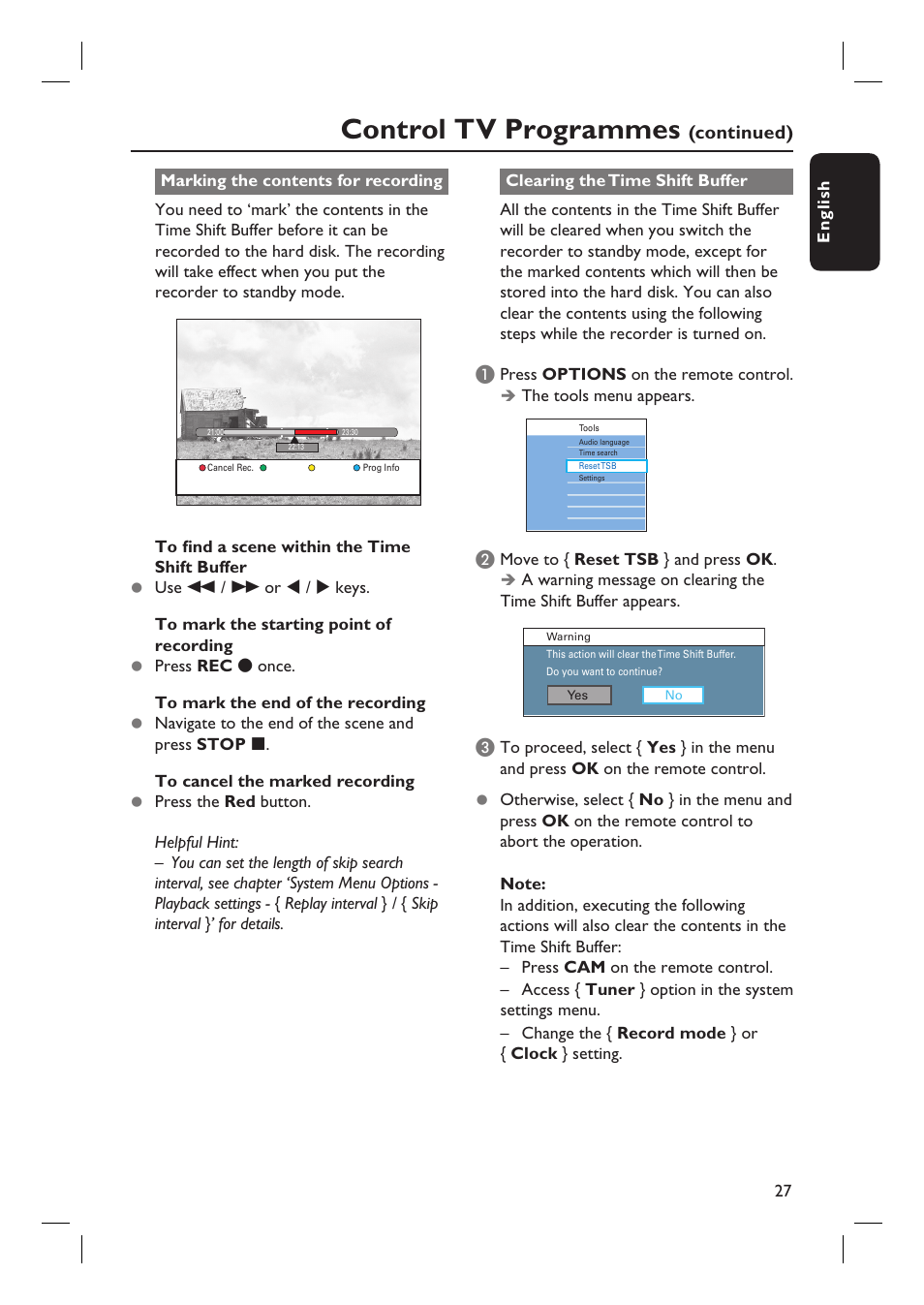 Control tv programmes, Continued) | ProForm DVDR3570H User Manual | Page 27 / 104