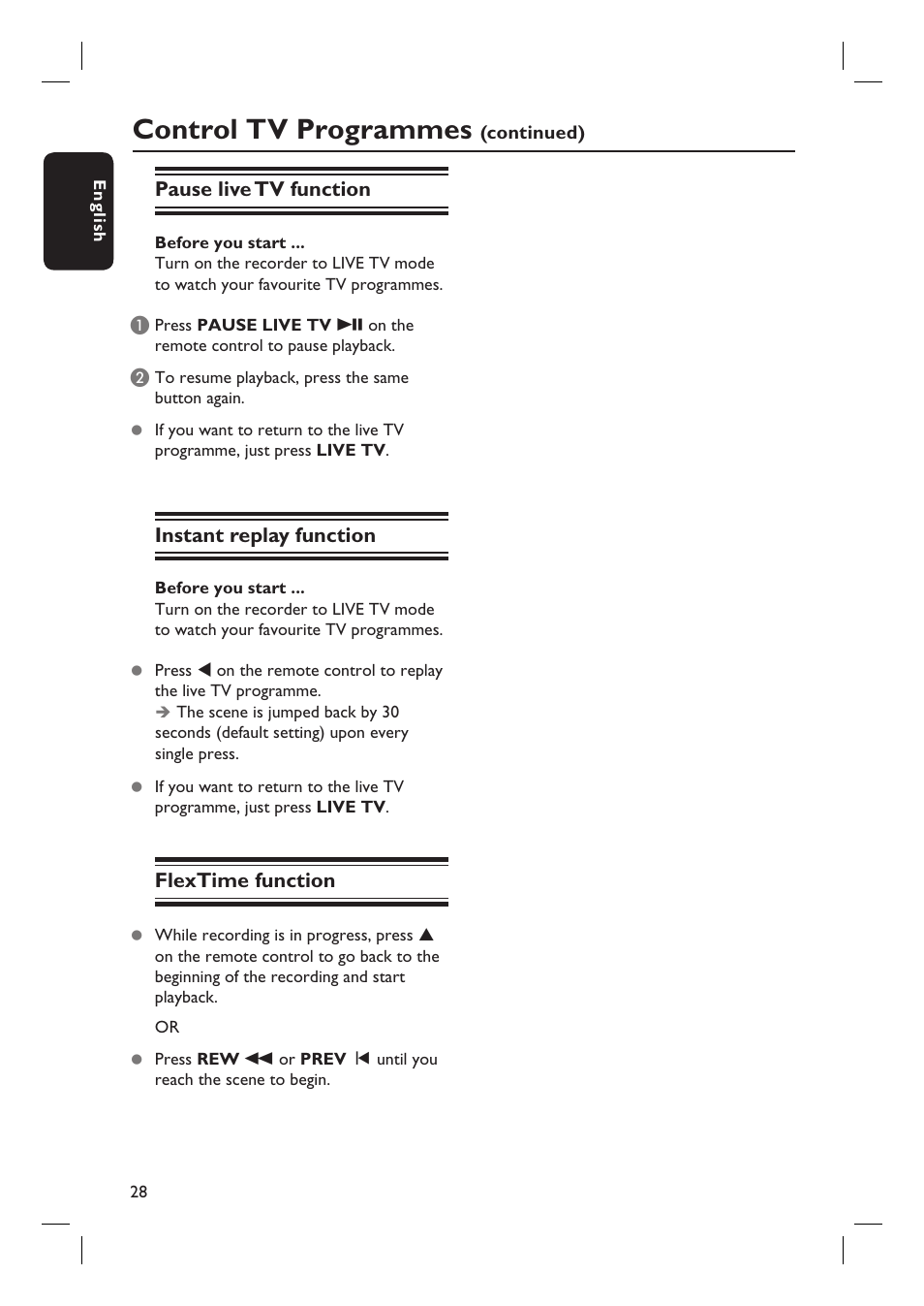 Control tv programmes | ProForm DVDR3570H User Manual | Page 28 / 104